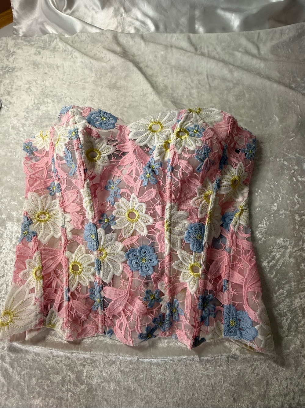 SHEIN Pink Floral Lace Strapless Bustier Size XL